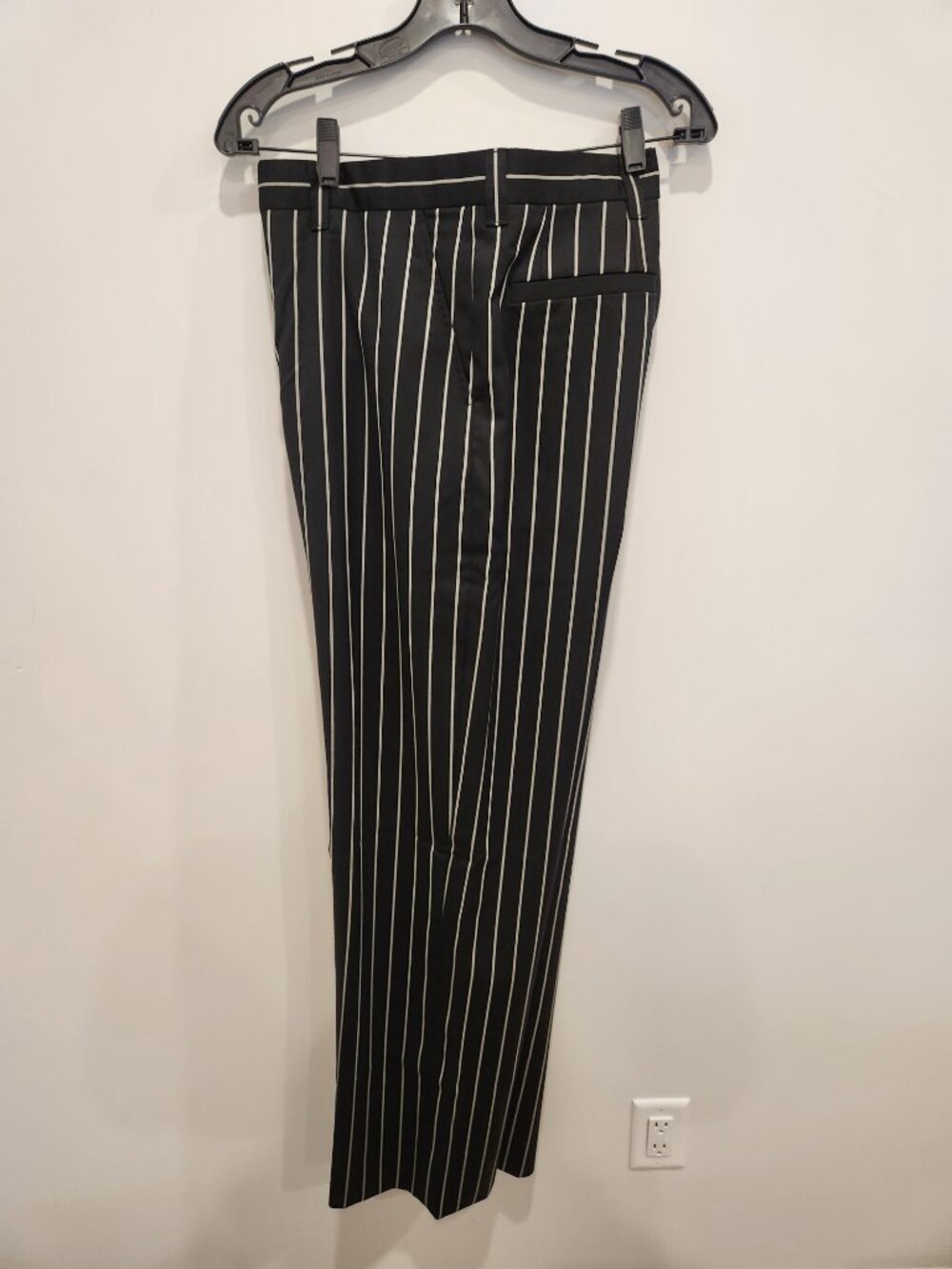 BURBERRY Italy 52 / US 36 Black Stretch Wool Pinstripe Trousers Pants New